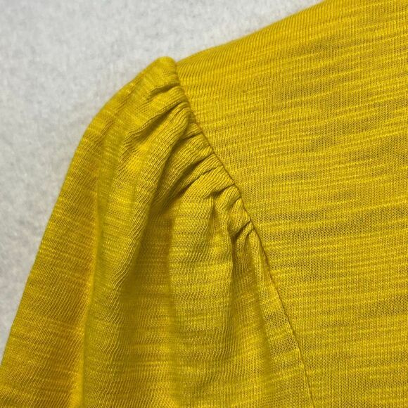CHICO’S Gathered Sleeve Slub Top 3 (XL) Yellow Short elbow sleeve ruching Tee - Picture 10 of 11